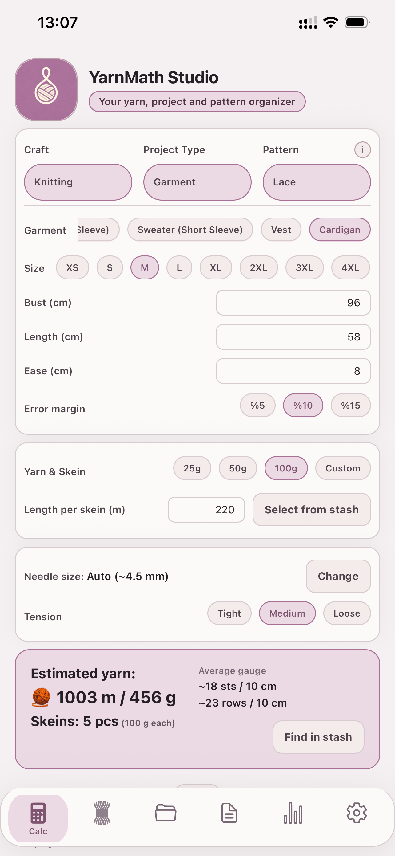 YarnMath Studio calculator screen