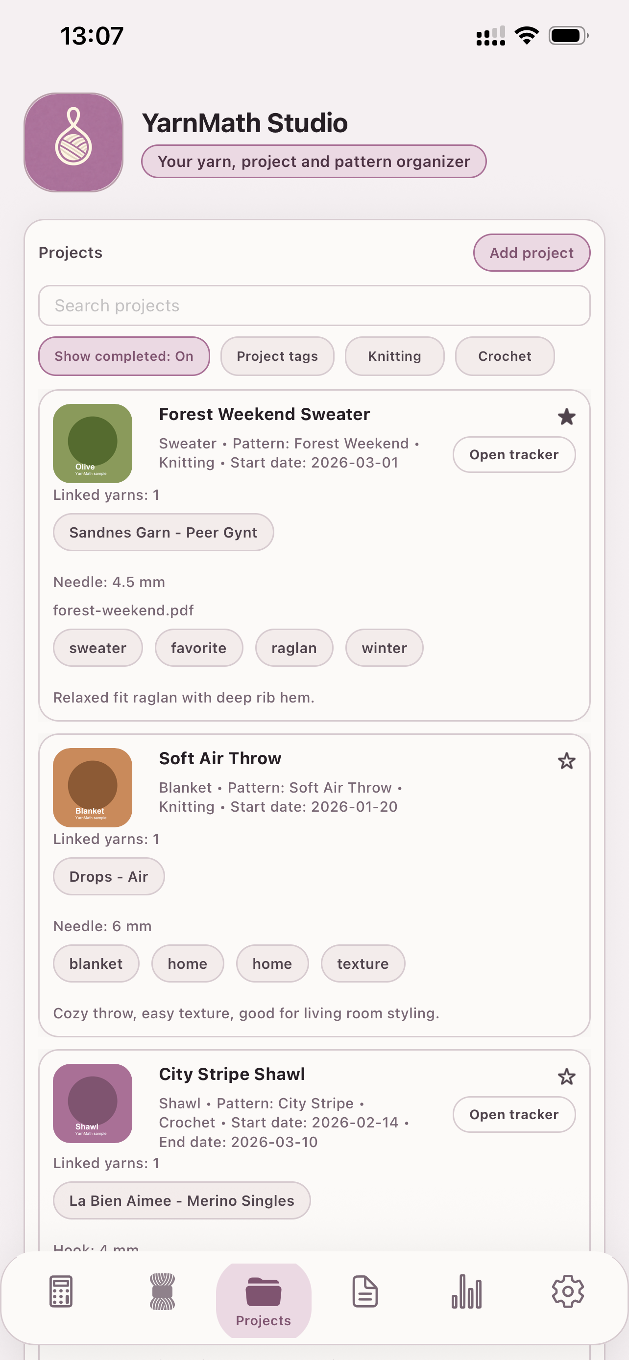 YarnMath Studio project editing screen
